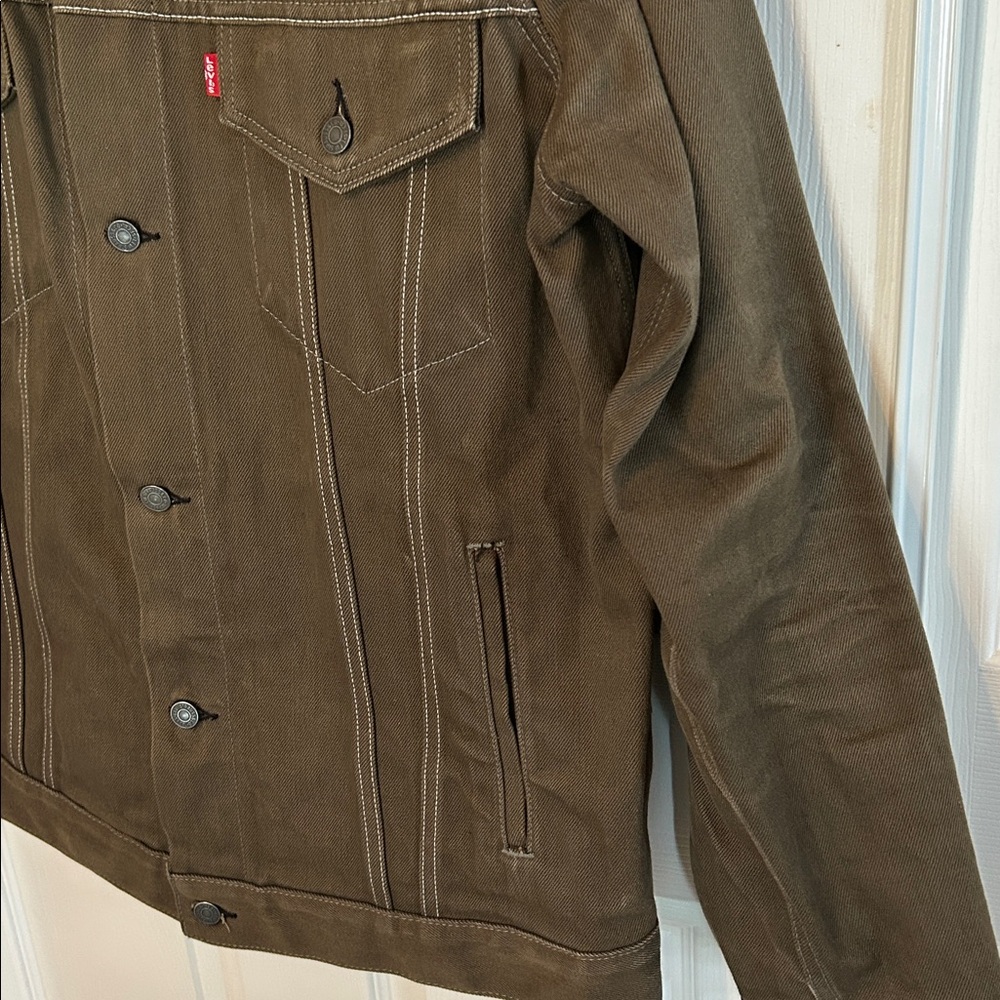 LEVI'S Standard-Fit Olive Green Denim Trucker Jacket XXL - Picture 4 of 8
